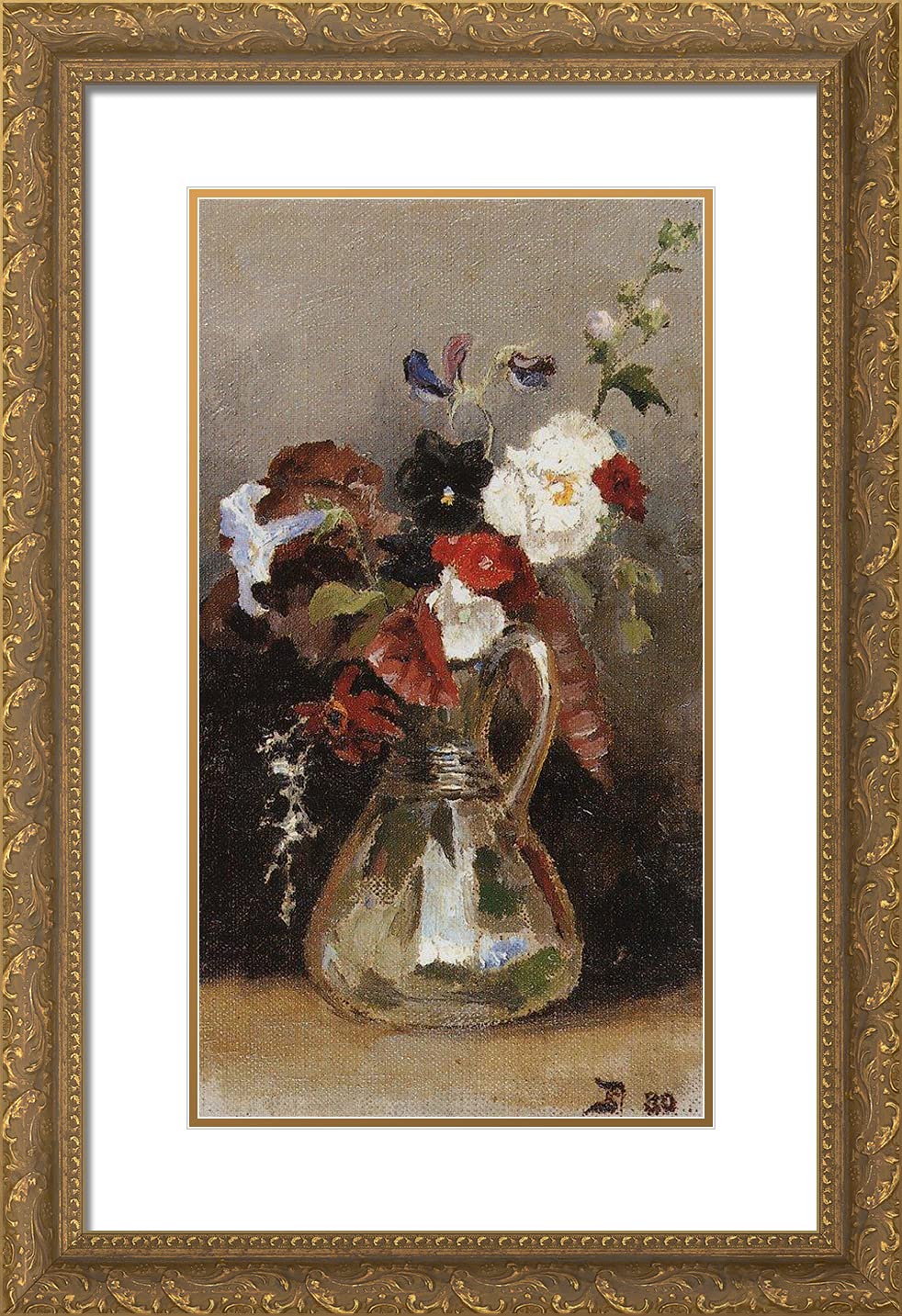 Vasily Polenov 'Bouquet of Flowers' 17x24 Inch Gold Ornate Framed Art Print with Double Matting - Perfect for Living Room, Bedroom, or Office Wall Decor