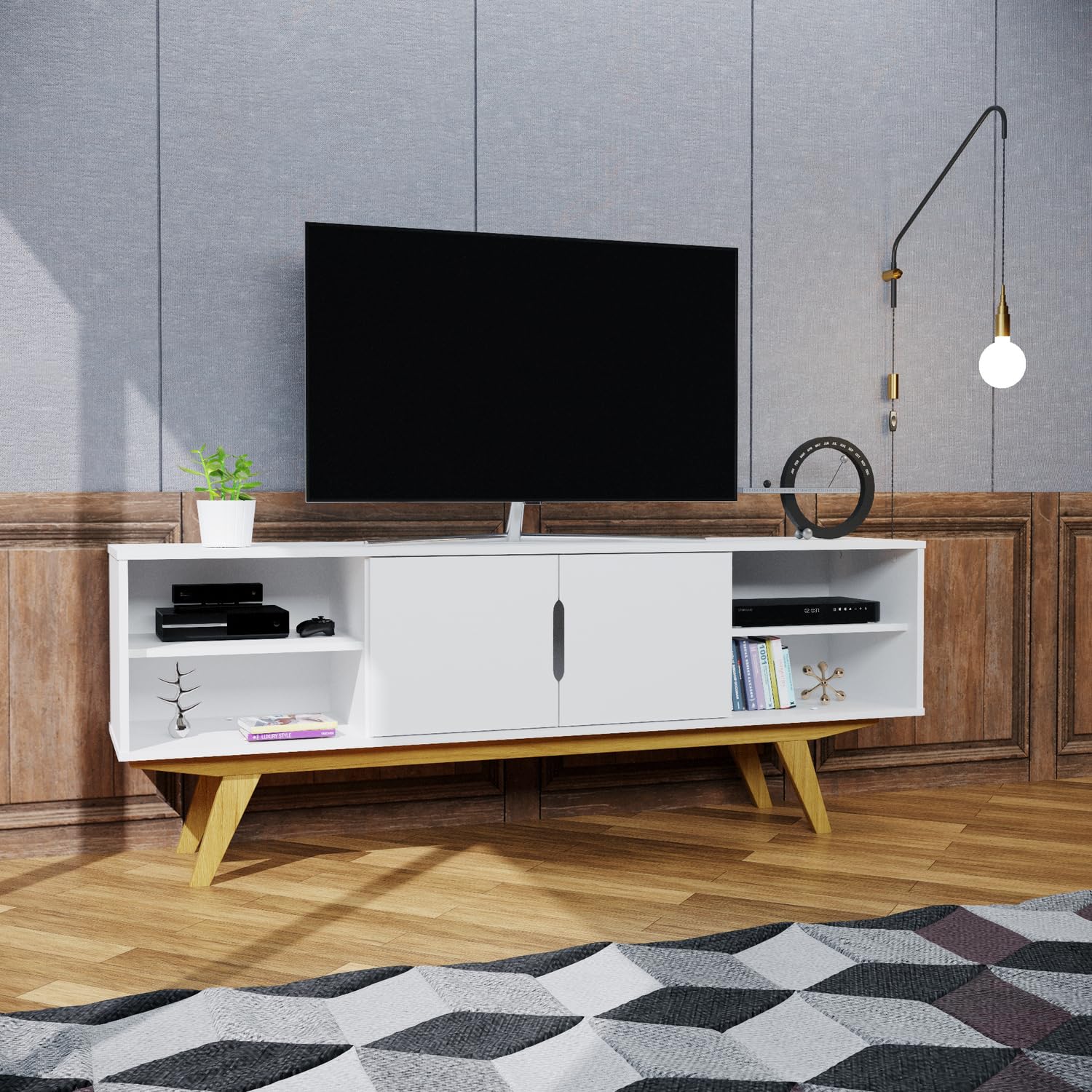 Boahaus Omaha TV Stand for 58 Inch TVs - Modern Entertainment Center with Durable Wood Construction & White Finish - Perfect for Living Room, Bedroom, or Home Theater Setup