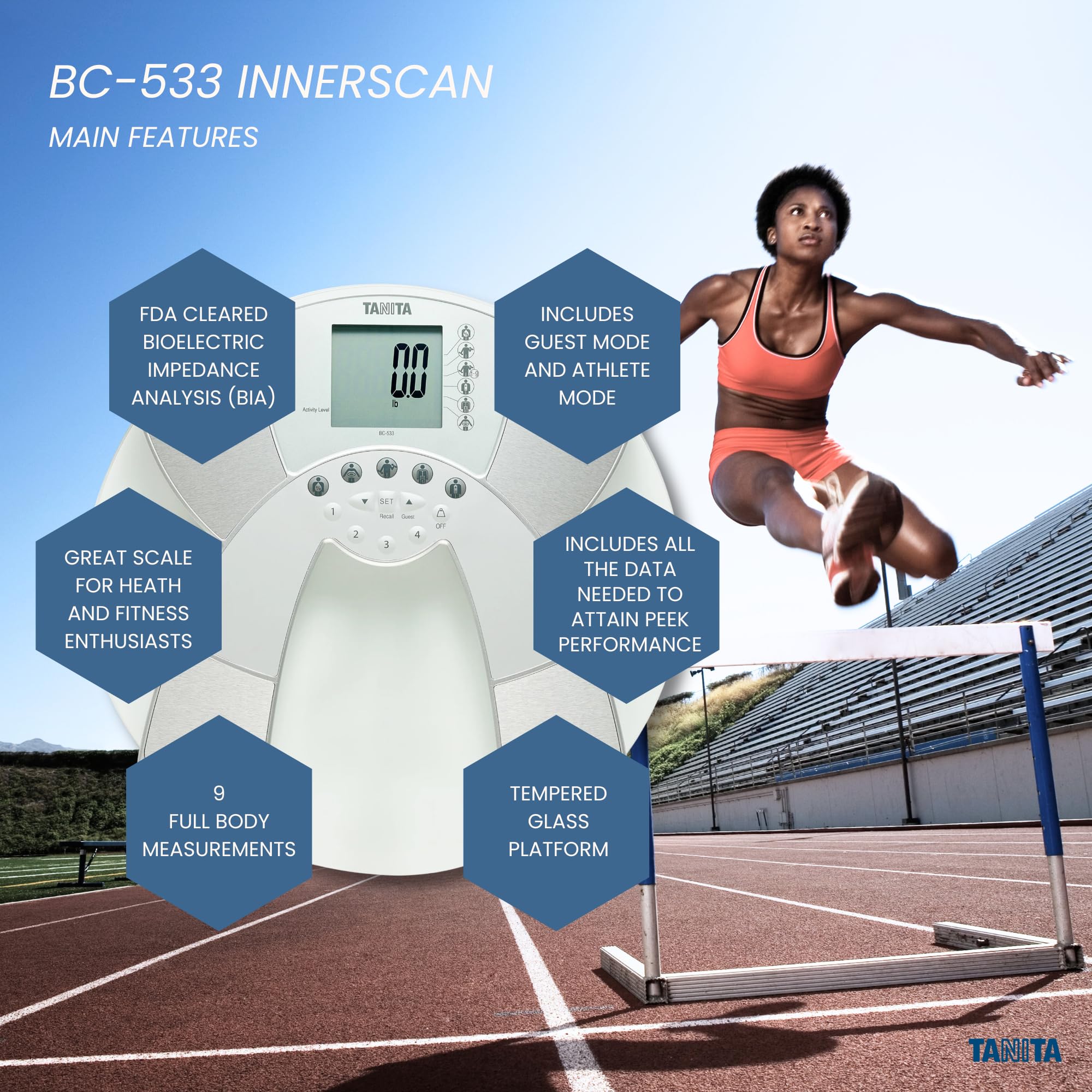Tanita BC-533 Digital Bathroom Scale with Body Composition Analysis - Smart Glass Weight Scale Measures Weight, Body Fat %, Muscle Mass, BMI, Bone Mass & Visceral Fat - FSA/HSA Eligible - Perfect for Home Gym, Weight Loss Tracking & Health Monitoring