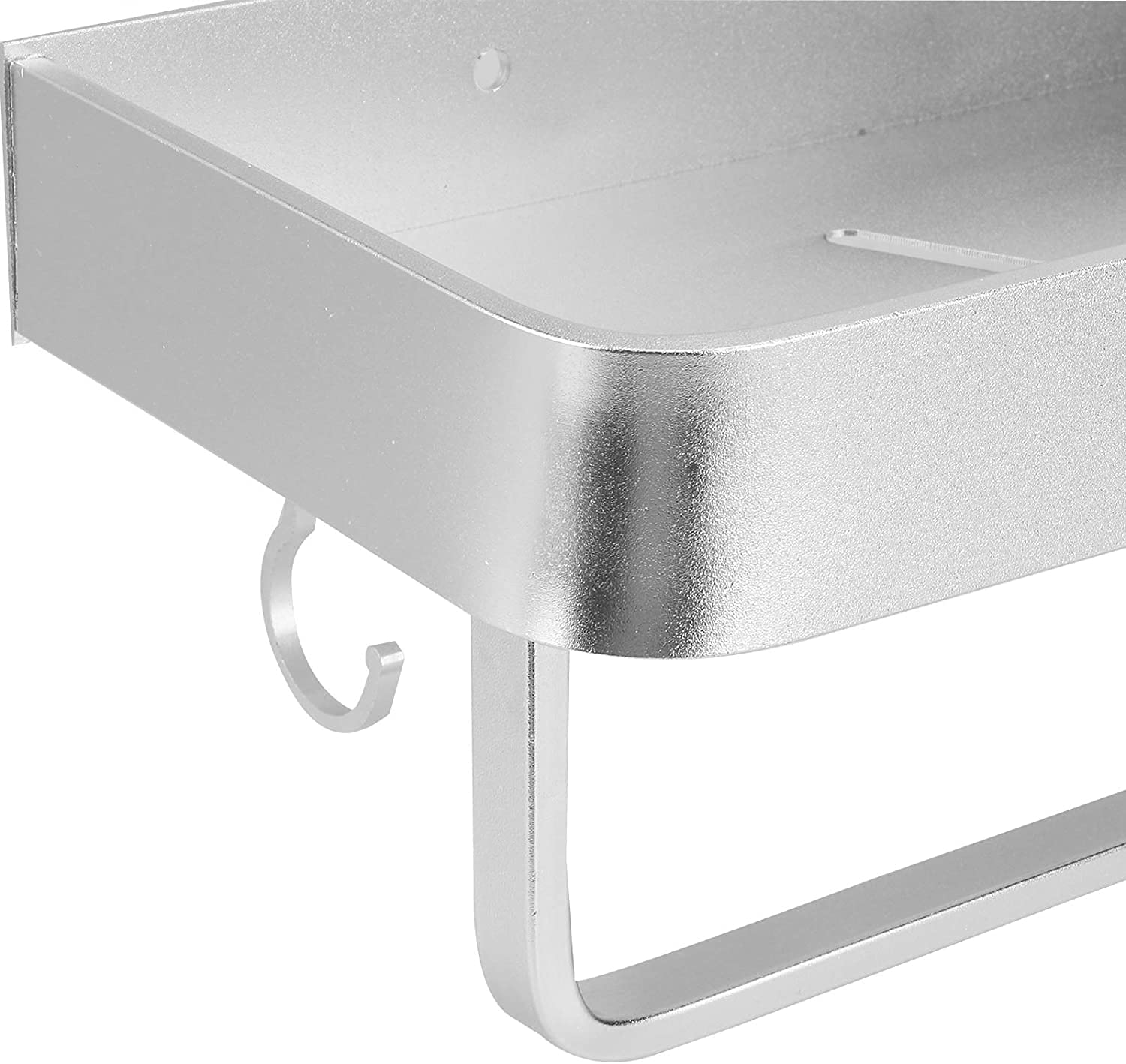 Wall Mount Aluminum Shower Shelf - Single Layer Bathroom Storage Rack with Hanging Rod & Hooks (50cm) - Perfect for Organizing Shampoo, Soap & Towels in Small Bathrooms