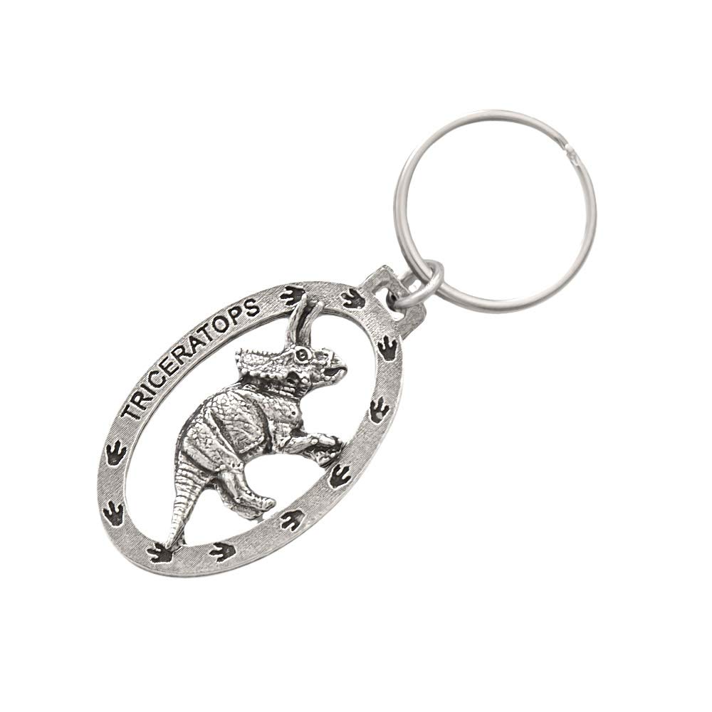 Handmade Pewter Triceratops Dinosaur Keychain - 2
