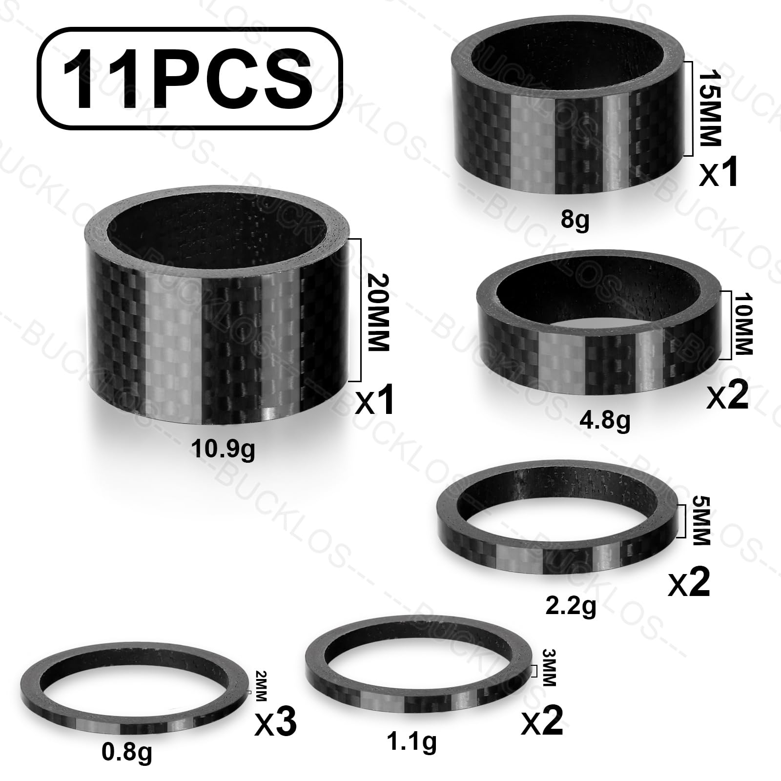 BUCKLOS 11PCS Bike Headset Spacers - 1-1/8