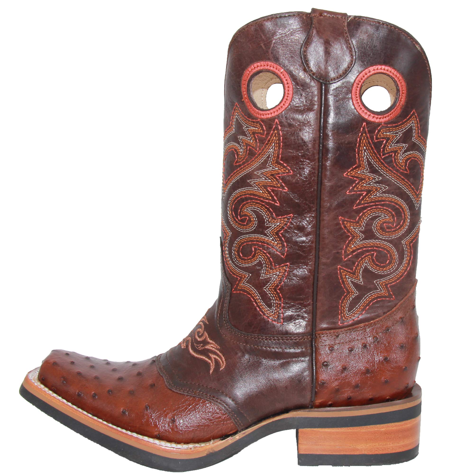 **Men's Genuine Cowhide Leather Square Toe Ostrich Quill Print Western Cowboy Boots – Durable & Stylish for Rodeo, Country Dance & Casual Wear**