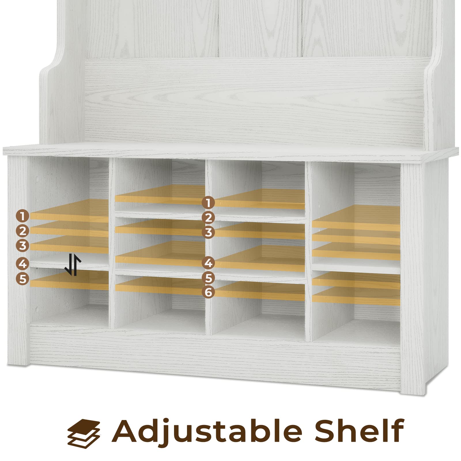 Itaar 3-in-1 Hall Tree with Storage Bench - White Entryway Organizer with Coat Rack, Adjustable Shoe Storage & Hanging Hooks - Perfect for Mudroom, Foyer or Small Space Entryway Organization