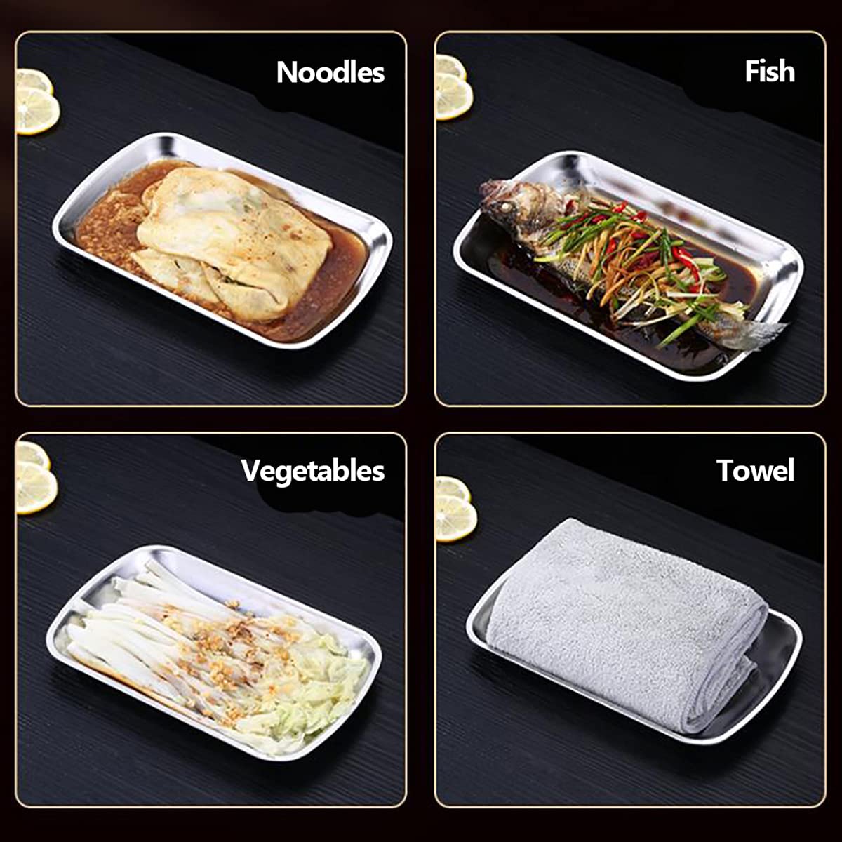 3-Piece Stainless Steel Dinner Plate Set - 304 Food-Grade Rectangular Metal Plates for Adults & Kids (7.1