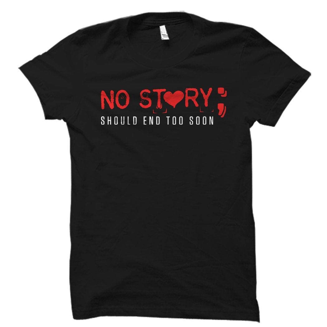 Suicide Awareness & Prevention T-Shirt - Semicolon Design for Mental Health Support - Depression Awareness Black Tee - Wear for Suicide Prevention Month, Mental Health Awareness Events & Support Groups