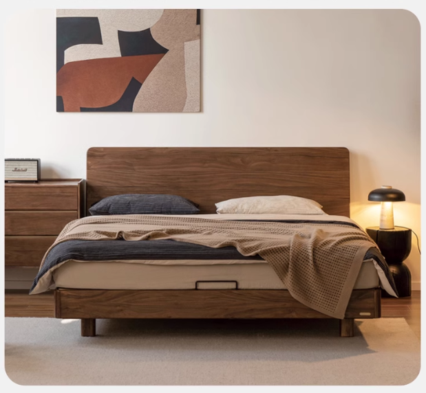 Solid Black Walnut Wood King Size Suspended High Headboard Bed Frame - Modern Platform Bed for Master Bedroom, Guest Room & Luxury Home Decor