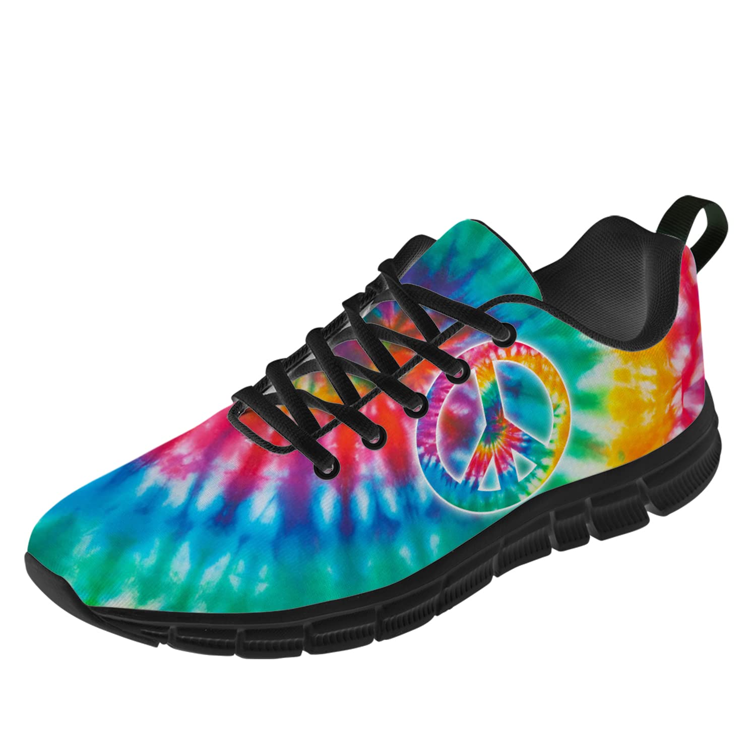 Women's Tie Dye Peace Sign Sneakers - 3D Printed Fashion Mesh Running Shoes for Women & Girls | Comfortable Personalized Casual Shoes | Perfect Gift for Family & Friends | Ideal for Running, Walking & Daily Wear | Women's Size 11, Men's Size 9.5