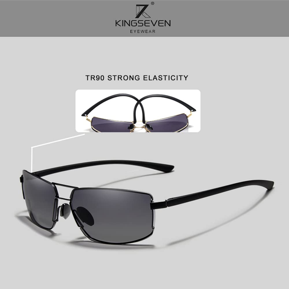 KINGSEVEN Polarized Sunglasses for Men - UV Protection, Lightweight & Stylish Aviator Design with Memory Frame - Perfect for Driving, Outdoor Sports & Beach Vacations