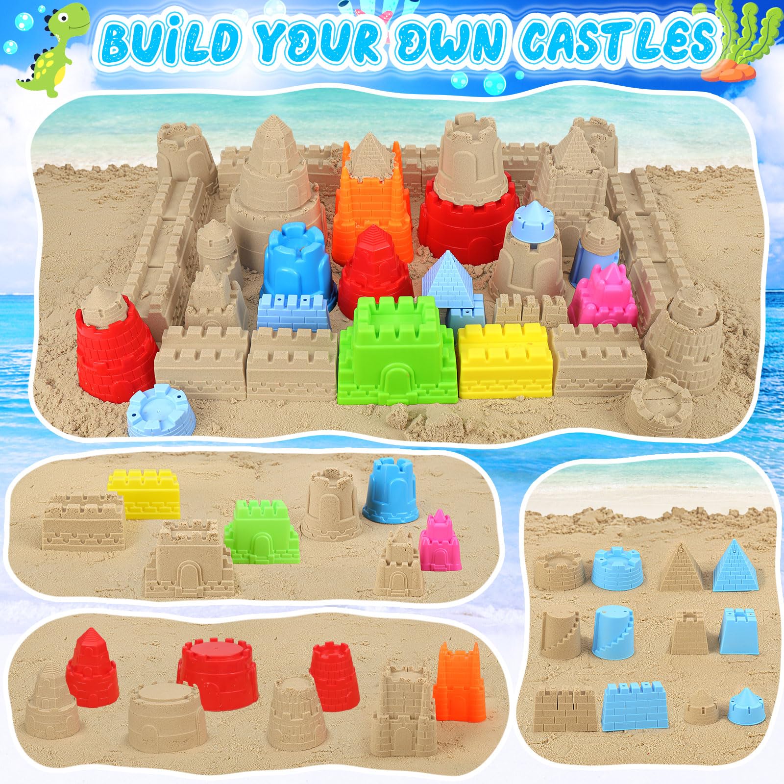Collapsible Beach Toys Set for Kids & Toddlers - 12-Piece Sand Castle Building Kit with Mesh Storage Bag, Bucket, Shovel & Molds - Perfect for Beach, Sandbox & Outdoor Play - Best Gift for Boys Girls Ages 3-12