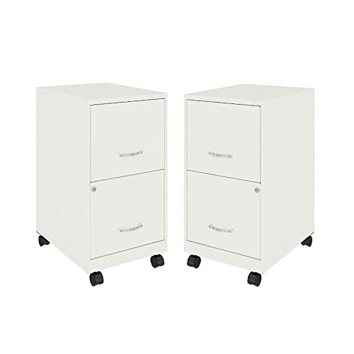 Home Square 2-Drawer Mobile File Cabinet Set - Pearl White (Set of 2) | Office Organization & Document Storage Solution for Home & Business