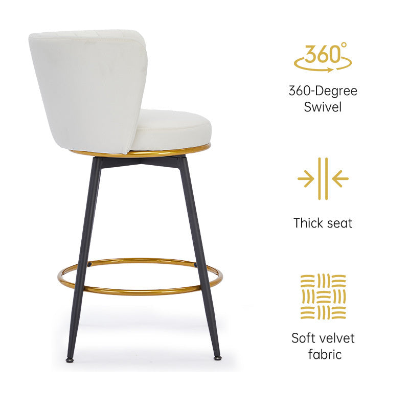 Set of 2 Counter Height Bar Stools - 360° Swivel Upholstered Barstools with Back Support & Sturdy Metal Legs, 26 Inch Seat Height, Soft Velvet Fabric, Gold Footrest - Perfect for Kitchen Islands, Breakfast Bars & Home Bars