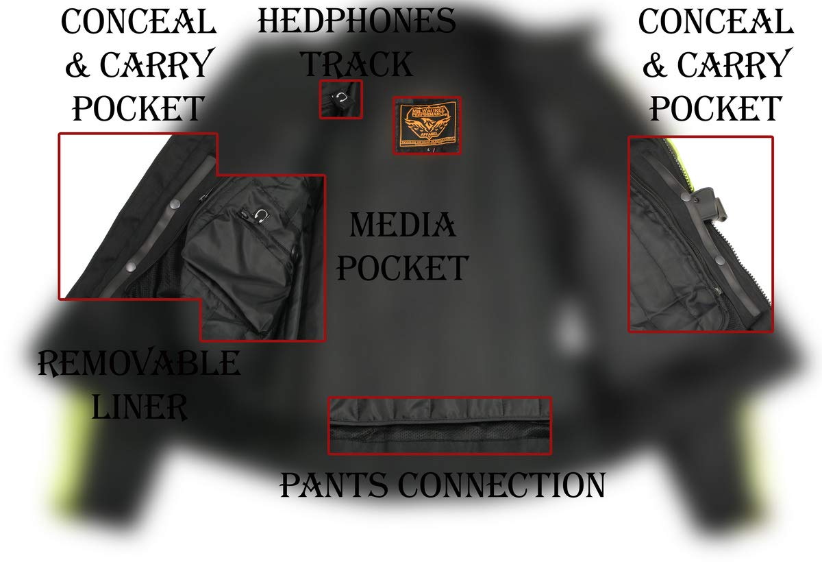 Milwaukee Leather MPM1787 Men's Black & Neon Orange Textile Motorcycle Jacket - Mossy Oak Camo Design for Outdoor Riding & Adventure