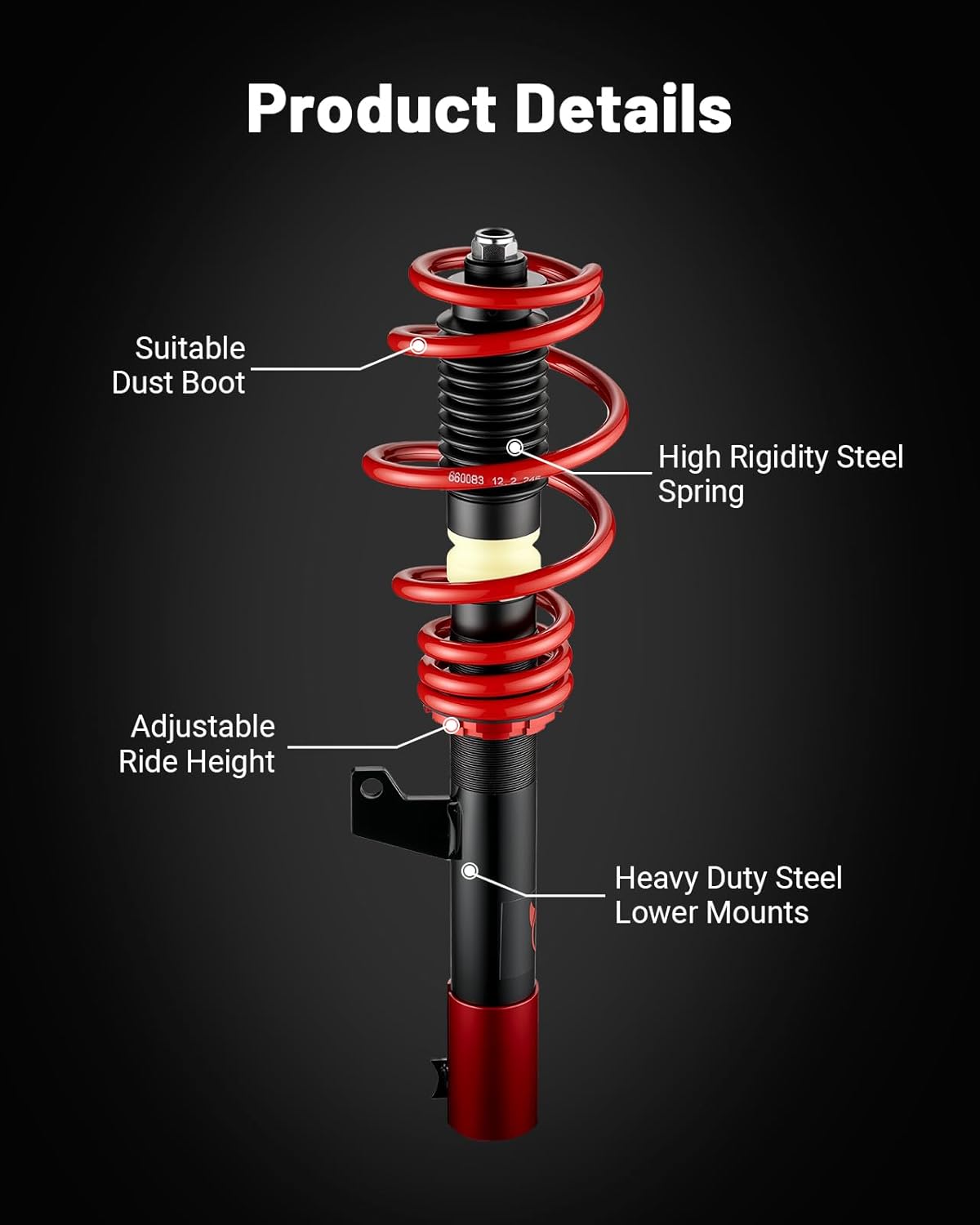 EVIL ENERGY Performance Coilover Suspension Kit - Compatible with 2006-2014 VW GTI/Rabbit/Jetta MK5/MK6 & Audi A3 8P/TT (FWD) | 2-4 Inch Height Adjustable | 60,000+ Cycle Twin Tube Design | Red - Perfect for Street Performance, Track Racing & Custom Car Builds