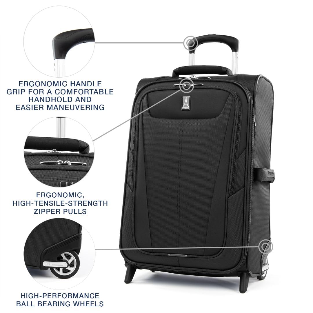 Travelpro Maxlite 5 Softside Expandable 22-Inch Carry-On Luggage - Lightweight 2-Wheel Upright Suitcase for Men & Women (Black) - Perfect for Business Trips, Weekend Getaways & Air Travel
