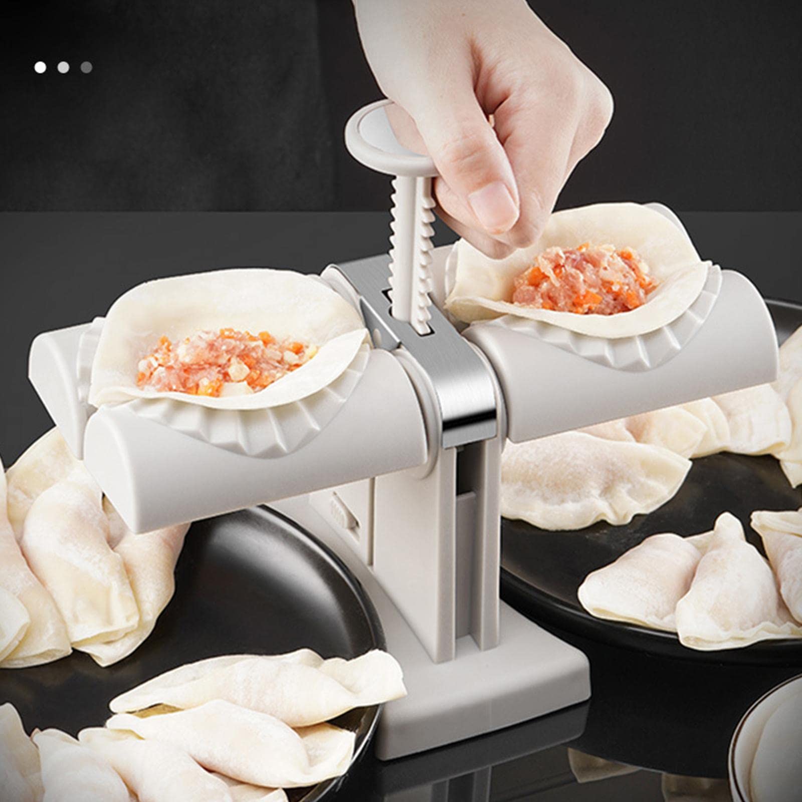 Stainless Steel Double Head Automatic Dumpling Maker - Dumpling Press Mold & Dough Stamp Cutter - Perfect for Homemade Dumplings, Wontons, Pierogi - Essential Kitchen Gadget for Asian Cooking & Family Meal Prep