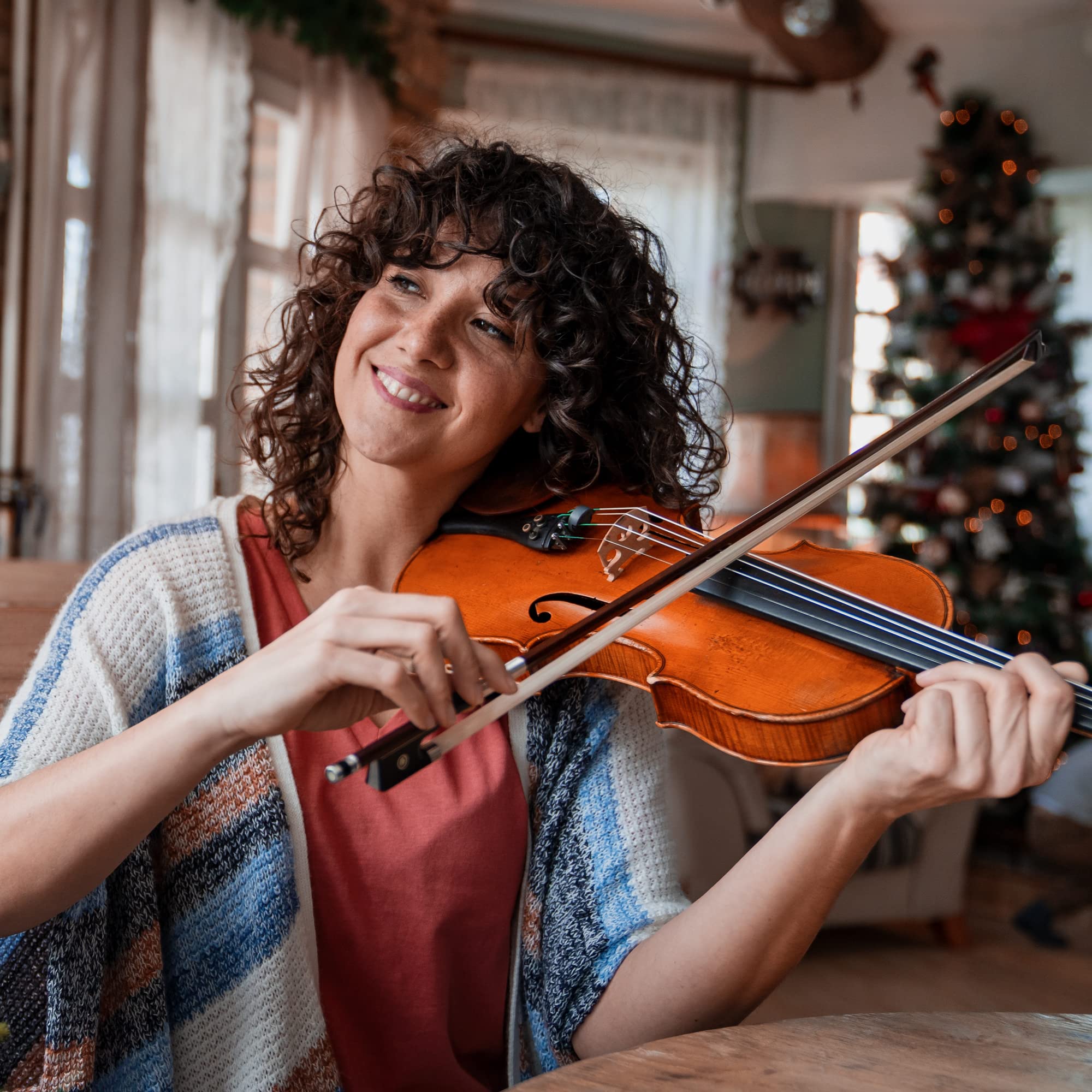 **ADM 4/4 Full Size Acoustic Violin Set for Kids & Beginners – Solid Wood Ebony Violin with Hard Case, Rosin, Shoulder Rest, Bow, Music Stand, Strings – Perfect for Teens, Students & Music Practice at Home or School**