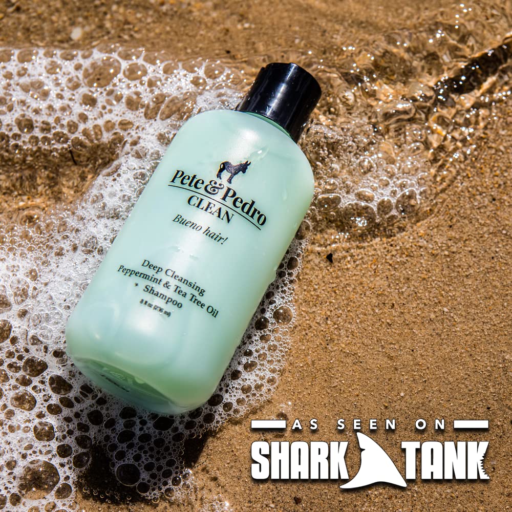 Pete & Pedro CLEAN Shampoo for Men & Women - Tea Tree & Peppermint Deep Cleansing Shampoo, 8.5 oz | Fights Dandruff & Greasy Hair | Daily Hair Care | As Seen on Shark Tank | Perfect for Gym, Travel & Everyday Use
