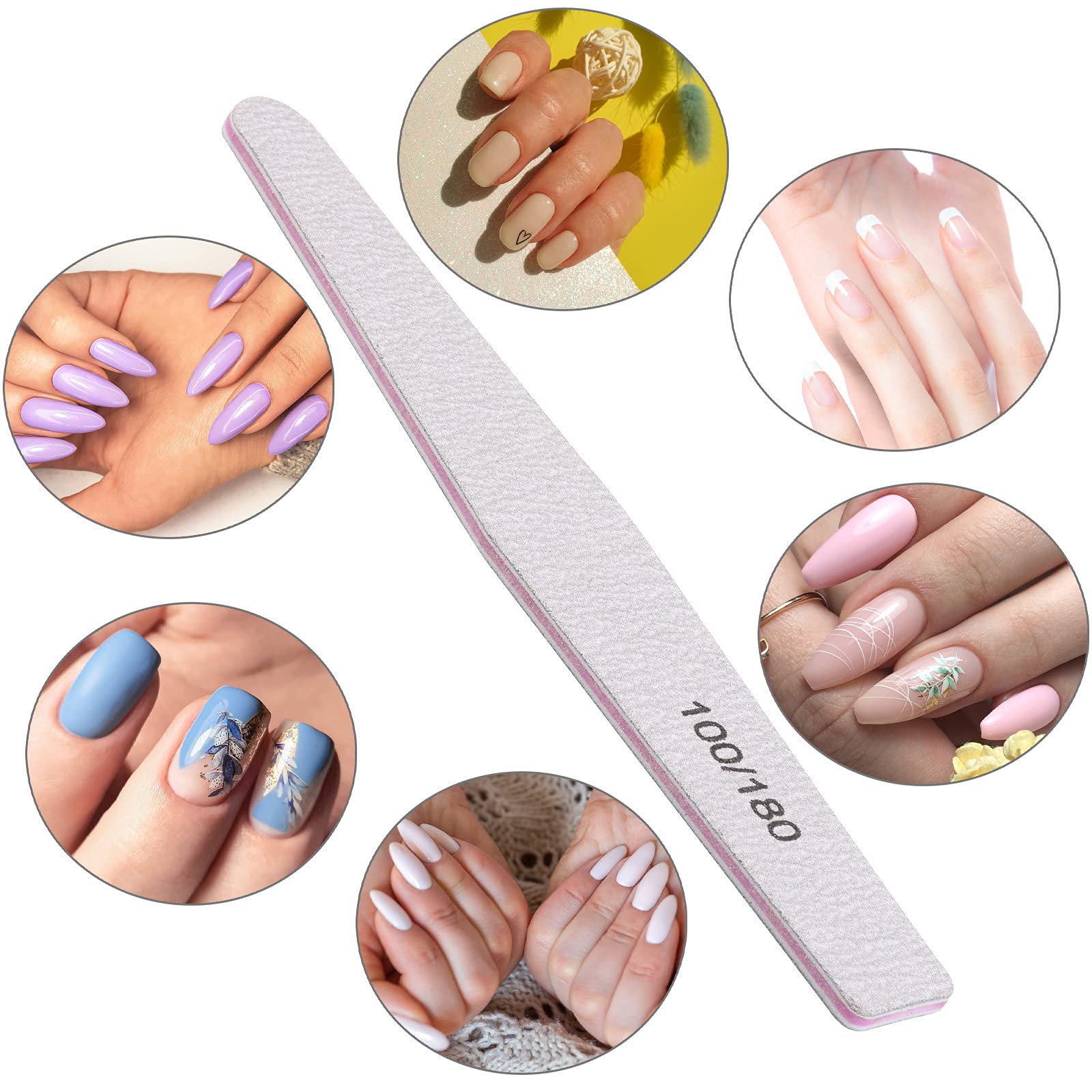 24-Piece Nail File & Buffer Kit - 100/180 Grit Emery Boards & 80/120 Grit Buffing Blocks for Natural & Acrylic Nails - Professional Manicure & Pedicure Tools for Home & Salon Use