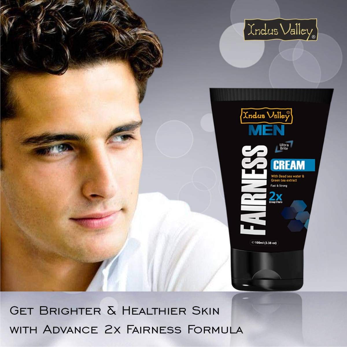 INDUS VALLEY Men's Fairness Cream with Dead Sea Minerals & Green Tea Extract - 100ml for Natural Brightening & Even Skin Tone | Daily Face Moisturizer for Men