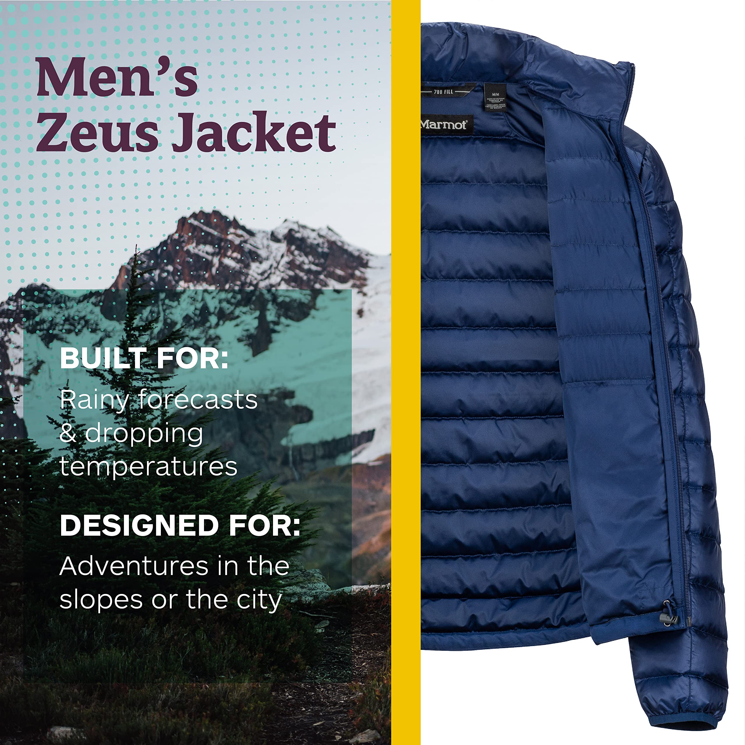 MARMOT Men's Zeus Jacket - 700-Fill Power Down Insulated, Water-Resistant Lightweight Puffer Coat for Hiking, Skiing & Winter Outdoor Activities