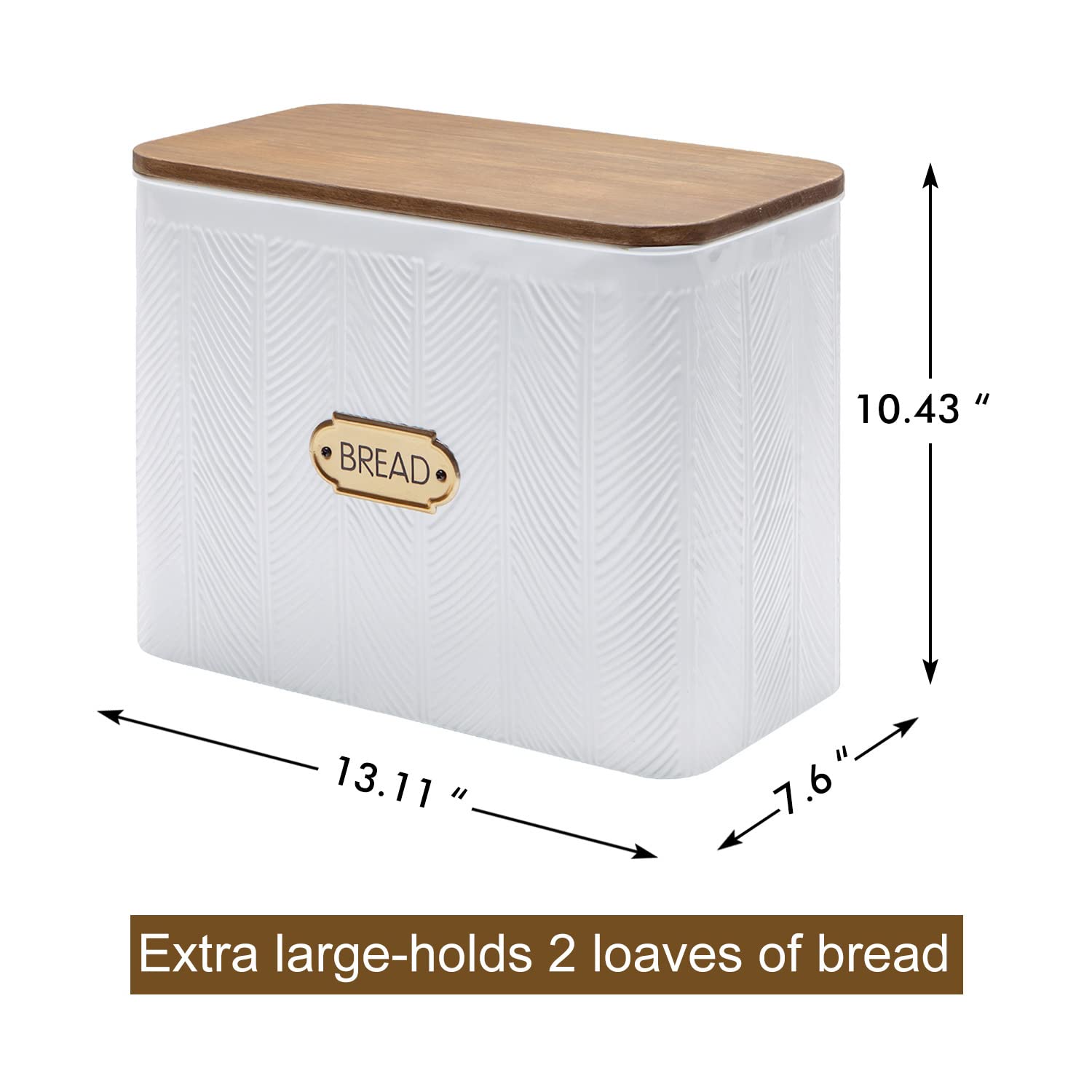 NIKKY HOME Extra Large Farmhouse Bread Box with Wood Lid - Holds 2 Loaves - Vertical Space Saving Bread Storage Bin for Kitchen Countertop - Perfect for Organizing Bread, Baguettes & Pastries in White