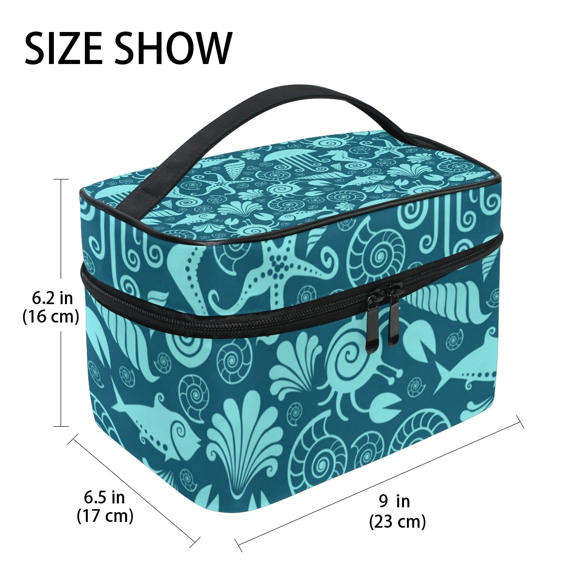 Cooper Girl Waterproof Sea Horse Cosmetic Bag - Travel Makeup Train Case & Storage Organizer for Beach, Pool, Gym & Vacation Essentials