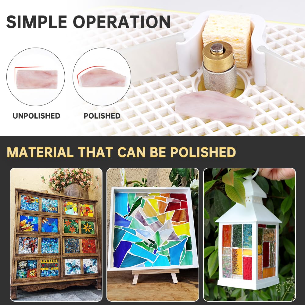 Portable Stained Glass Grinder Machine - Mini Glass & Ceramic Grinding Tool Kit for DIY Crafts, Art Projects & Jewelry Making (Yellow) - Perfect for Mosaic, Stained Glass Art & Home Decor