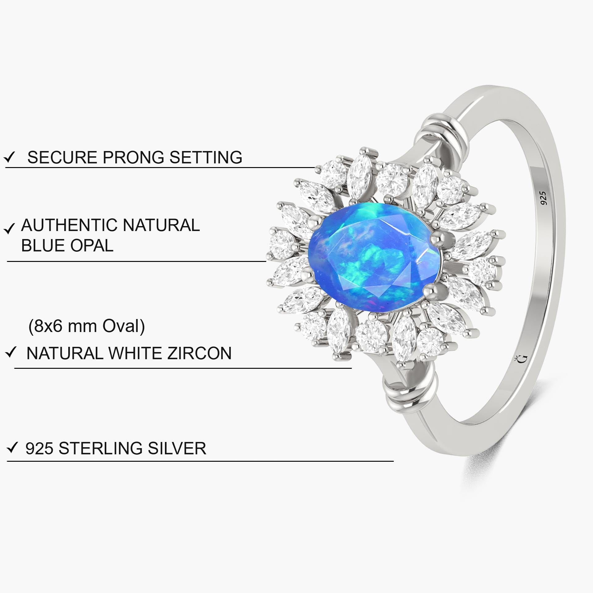 Exquisite Blue Fire Opal & Sparkling Cubic Zirconia Statement Ring for Women | Elegant Jewelry Gift for Birthday, Anniversary & Special Occasions