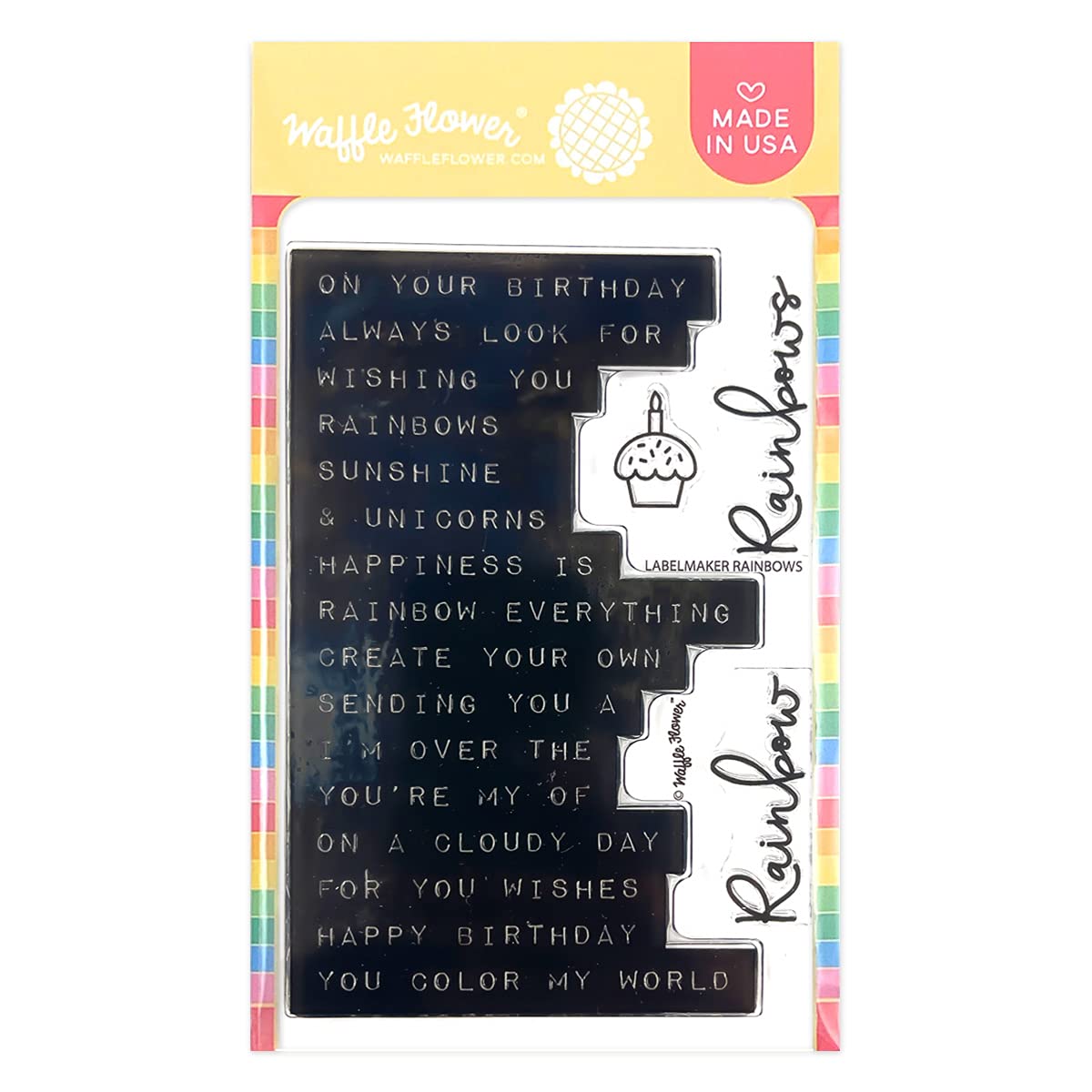 Waffle Flower Labelmaker Rainbows Stamp Set - DIY Scrapbooking, Card Making & Journaling Supplies for Creative Projects