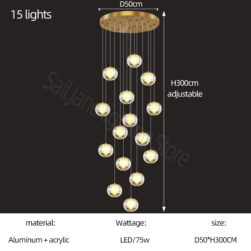 Crystal Ball Staircase Chandelier - Elegant Modern Lighting Fixture for Stairwell, Foyer & Entryway - Perfect for Home Decor, Wedding Venues & Luxury Spaces