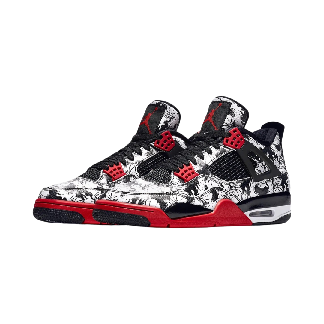Air Jordan 4 Retro Tattoo 2018 White Fire Red Black Basketball Shoes - Men's High-Top Sneakers for Streetwear & Casual Fashion