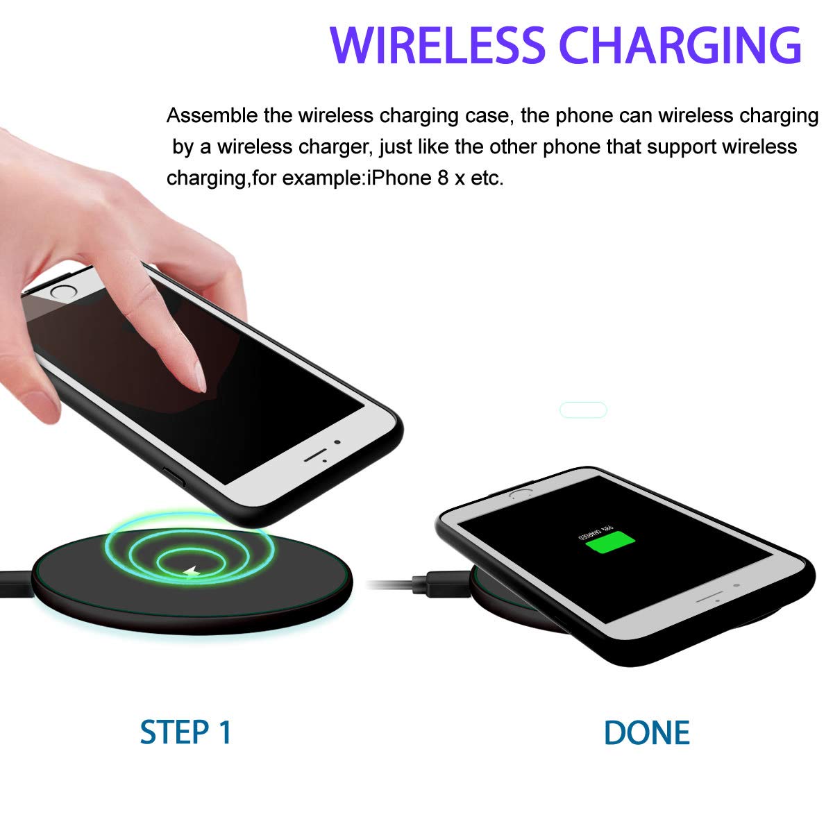 QI OCEANLOVE Wireless Charging Receiver Case for iPhone 7 Plus 6S Plus 6 Plus - Built-in Lightning Port for Data Sync - Shockproof Protective Cover (Black & White) - Perfect for Home, Office & Travel Use