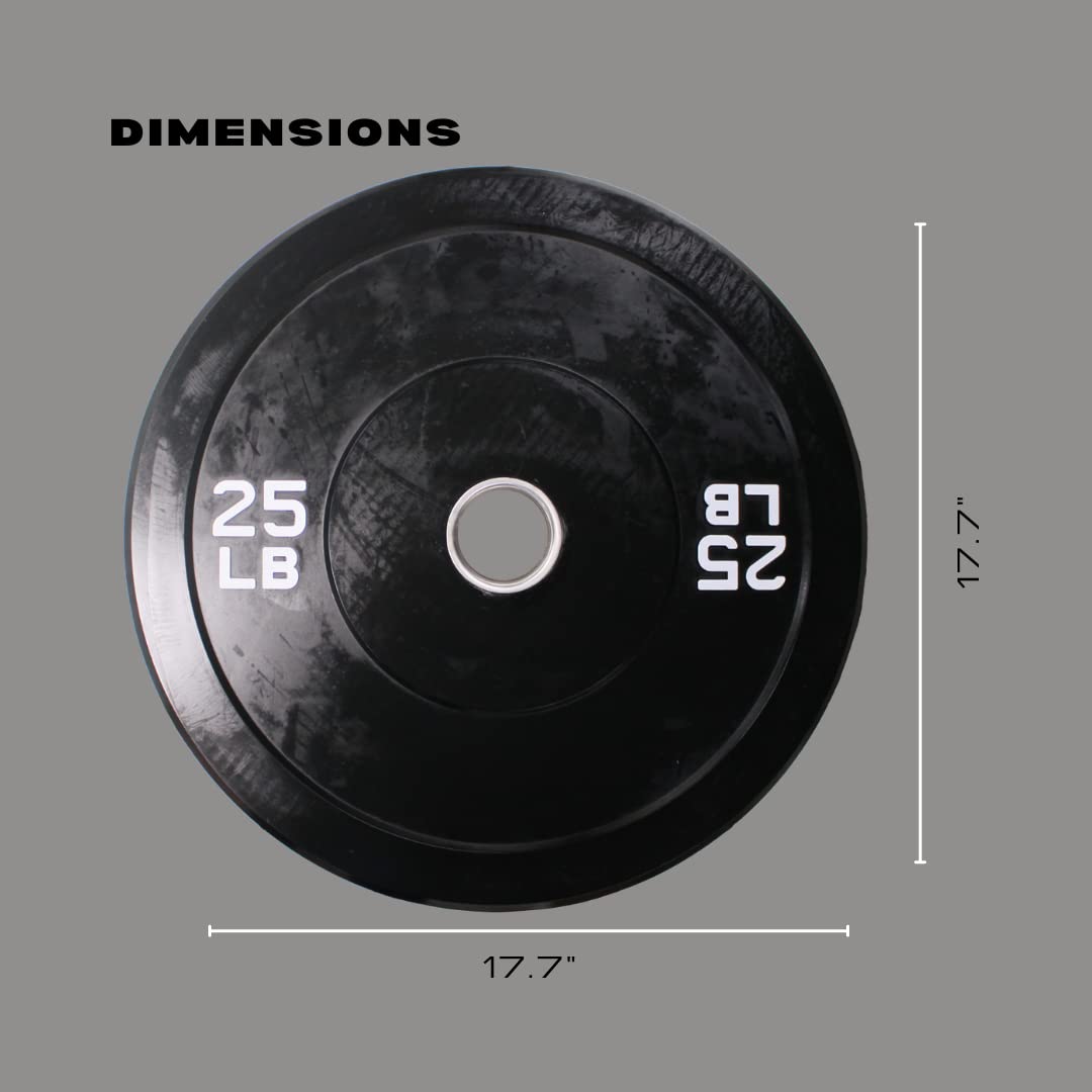 Ader 25lb Black Rubber Bumper Plates Pair - Durable Olympic Weight Plates for CrossFit, Home Gym & Strength Training