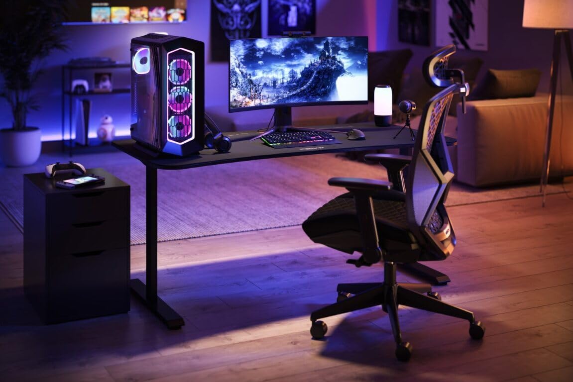 RESPAWN 1063 Gaming Desk - 63 Inch Large Computer Desk with Built-in Mouse Pad & Cable Management System - Ergonomic PC Workstation for Home Office, Streaming & Esports Gaming - Black