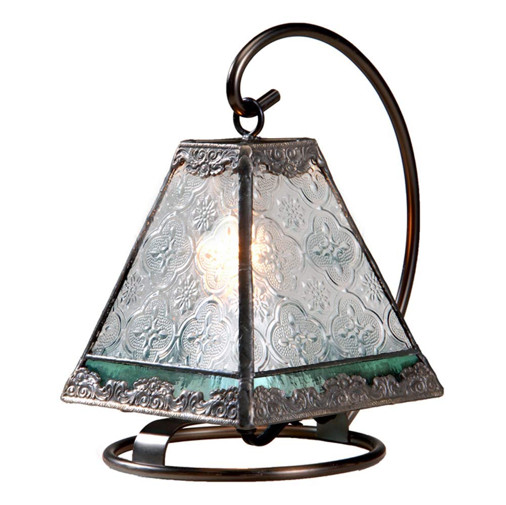 Vintage Tiffany Style Stained Glass Table Lamp - Small Decorative Night Light for Bedroom, Bathroom, Nursery - Clear & Sage Green Home Décor Accent by J Devlin Lam 559 | Perfect for Cozy Reading Nooks, Romantic Ambiance, and Nursery Nightlights