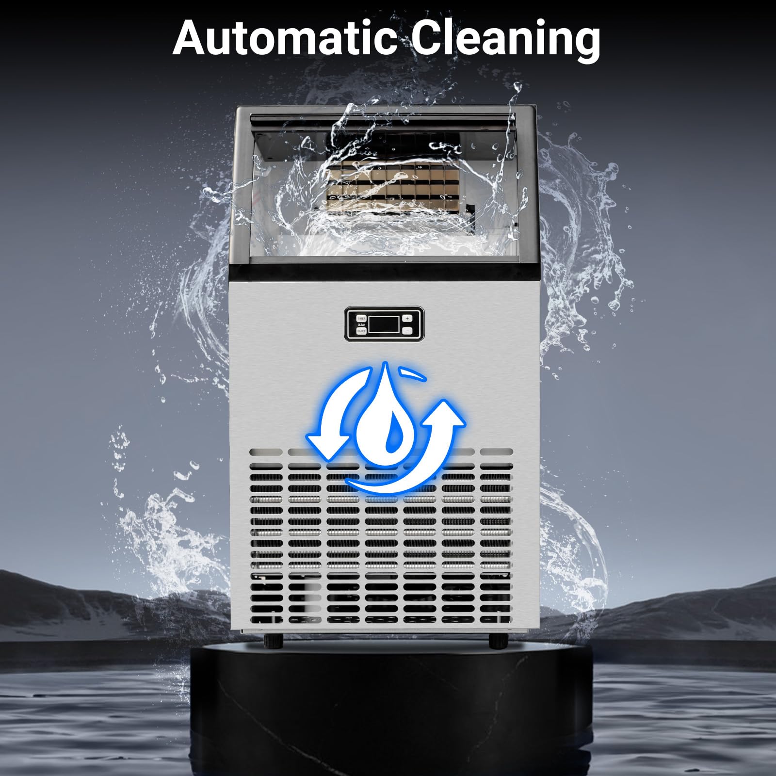 Commercial Ice Maker Machine 100 lbs/24h with LCD Panel & 33lbs Storage - Stainless Steel Ice Machine for Restaurants, Offices, Home Bars, Cafes & Outdoor Events