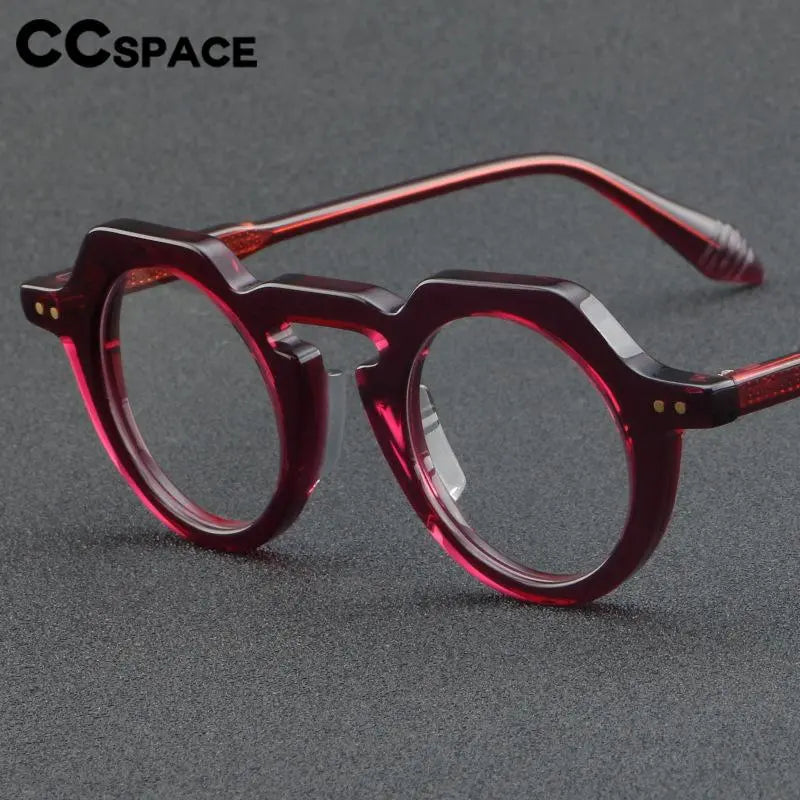 CCspace Women's Full Rim Flat Top Round Acetate Eyeglasses Frame 56936 - Stylish & Lightweight for Work, Reading & Everyday Fashion