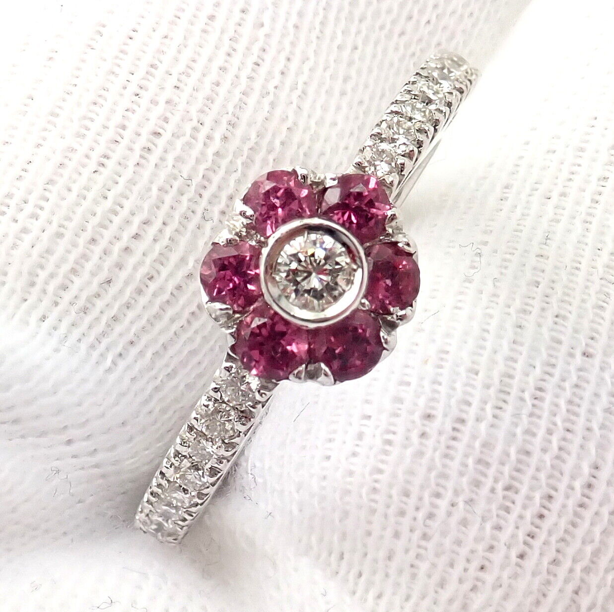 Authentic Pasquale Bruni 18k White Gold Diamond & Pink Sapphire Flower Fiori Ring - Elegant Jewelry for Weddings, Anniversaries & Special Occasions