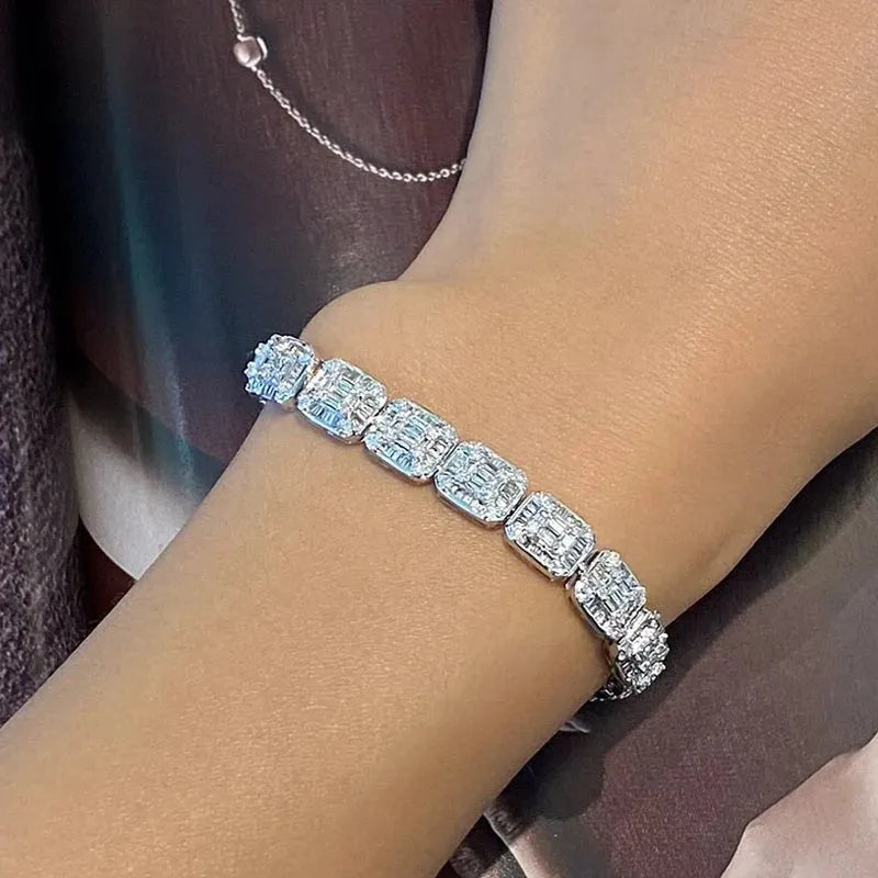 18K Solid White Gold Natural Diamonds 4.0ct H SI Luxury Square Bracelet for Women - Perfect for Senior Banquet, Engagement Party & Special Occasions