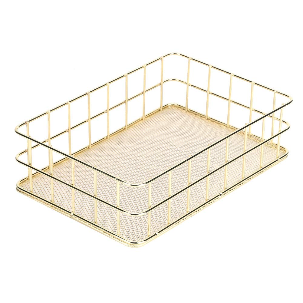 Golden Iron Storage Basket - Hollow Mesh Organizer for Home, Office & Bathroom Storage