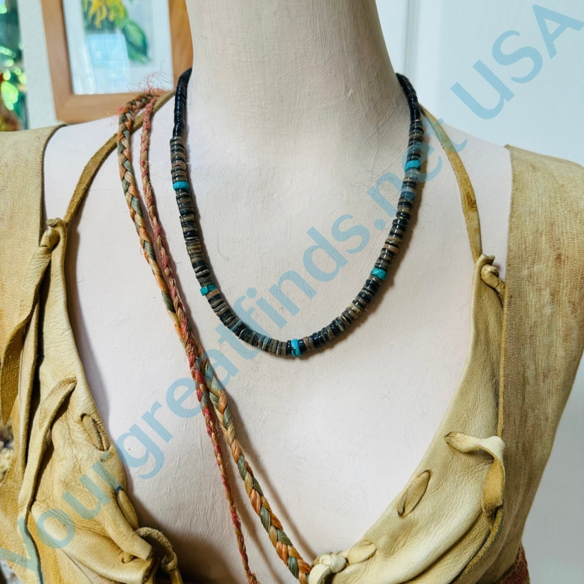 Vintage Brown & Turquoise Heishi Bead Necklace - Native American Handmade Jewelry for Women - Boho Chic Accessory for Festivals, Weddings & Everyday Wear