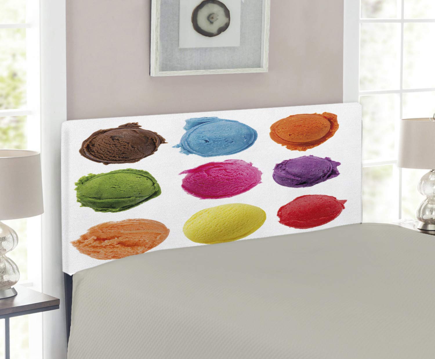 Ambesonne Ice Cream Themed Twin Size Headboard - Colorful Upholstered Metal Bed Headboard with Memory Foam | Fun Summer Decor for Kids' Bedroom, Teen Room & Ice Cream Parlor Theme