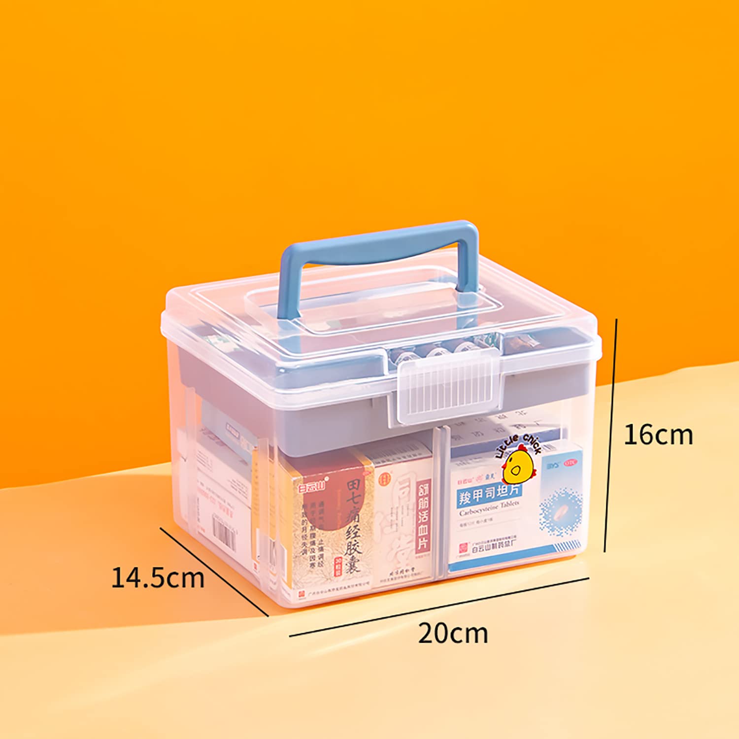 Clear Small Plastic Storage Box with Handle & Removable Tray - Adjustable Divider Organizer for Kids Art Supplies, School Stationery, Office Desk, or Medicine Storage (Clear & Ocean Blue) - Perfect for Classroom, Home, or Office Organization