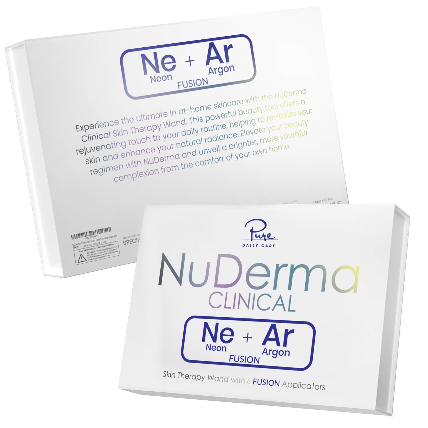 NuDerma Clinical Skin Therapy Wand - Portable Anti-Aging Device with 6 Fusion Neon/Argon Wands for Wrinkle Reduction, Skin Tightening & Radiance - At-Home Facial Treatment for Glowing Skin