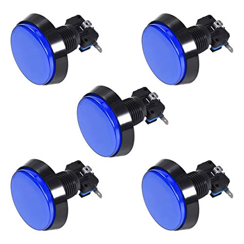 uxcell 60mm Round 12V LED Illuminated Arcade Push Button Switch with Micro Switch - Blue (5 Pack) for Video Games, DIY Arcade Cabinets & Home Gaming Setups