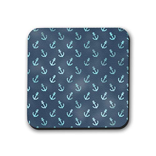 Blue Anchors Coasters Set of 6 - Non-Slip Drink Coasters for Home, Bar, or Office - Perfect for Protecting Tables from Water Rings & Stains
