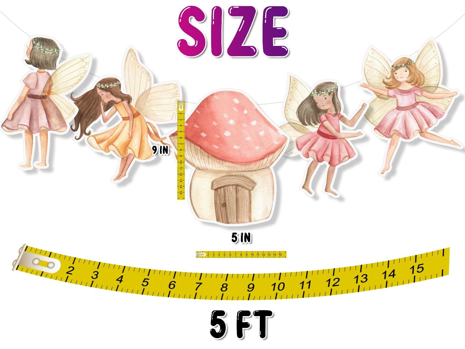 Fairy Birthday Banner - Cute Fairies 1st Birthday Party Decorations | Baby Shower Supplies | Garden Theme Party Decor | Perfect for Indoor & Outdoor Celebrations