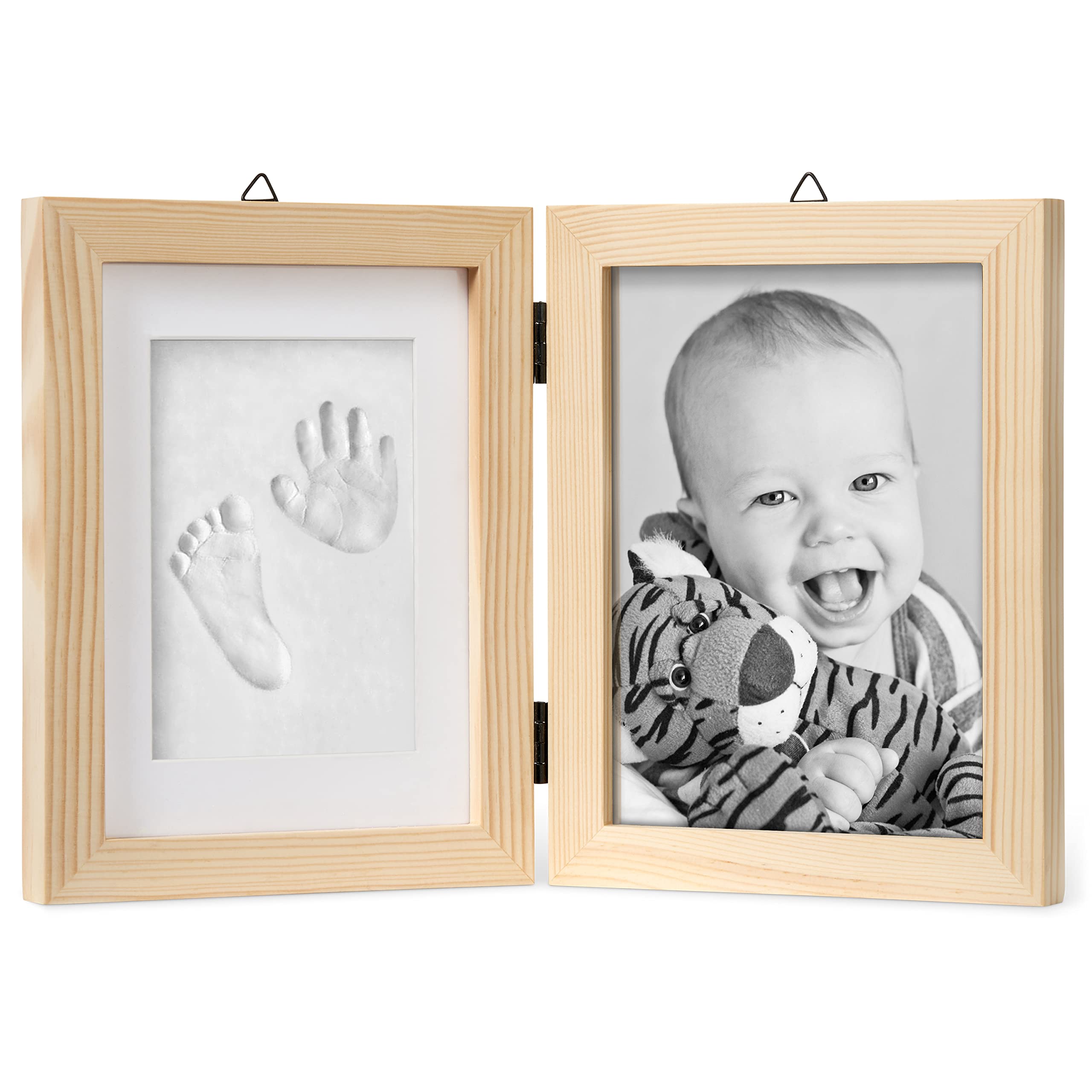 Personalized Baby Hand and Footprint Kit with Hangers - Unique Newborn Gift for Boys & Girls, Baby Shower Registry, Nursery Wall Decor - Perfect Baby Keepsake for New Moms (Pine Wood) - Capture Precious Memories for Birthdays, Christenings & First Year Milestones