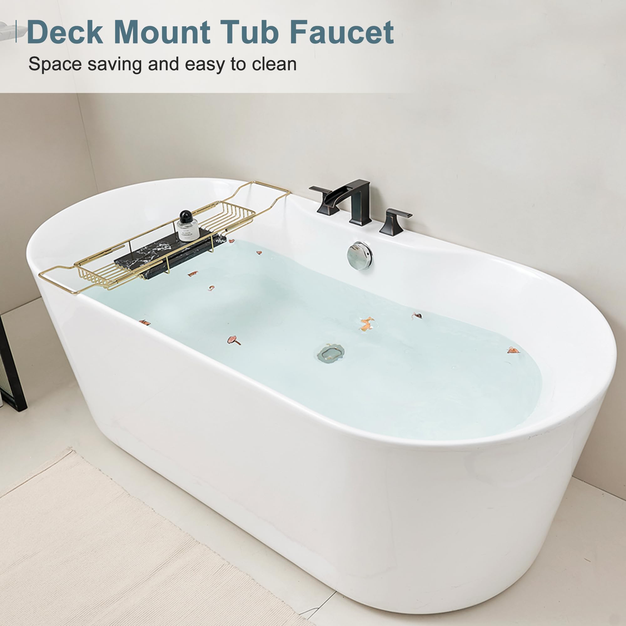 Premium Solid Brass Oil Rubbed Bronze Waterfall Roman Tub Faucet - High Flow Deck Mount Bathtub Faucet Set with 2 Handles (3 Hole Widespread) - Leak-Proof & Easy 15-Minute Installation - Perfect for Luxury Bathrooms, Spa Retreats & Modern Home Decor